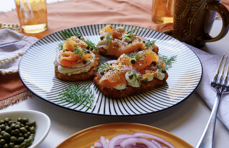 Crispy Hash Brown Toast with Smoked Salmon & Everything Bagel Toppings