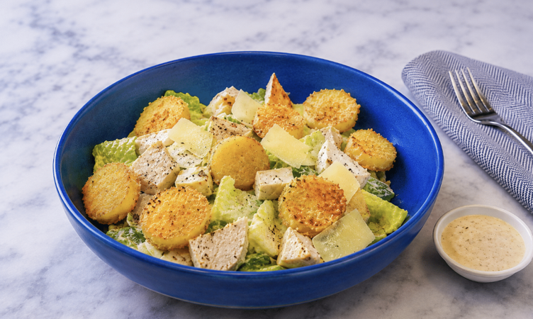 Chicken Caesar Salad with Parmesan-crusted Potatoes